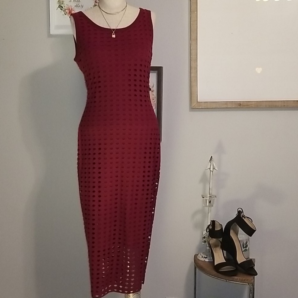Maroon Cutout Midi Dress